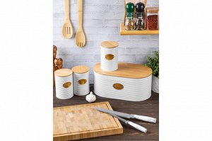 Хлебница 34x18x14 см с бамбуковой крышкой, белая