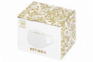 Кружка 450 мл "Белая с золотым декором", бочонок, NEW BONE CHINA