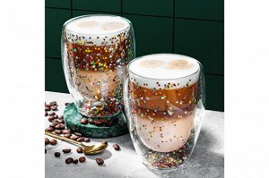 Набор стаканов Crystal Glass с двойными стенками и глиттером, 350 мл, 2 шт.