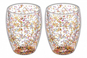 Набор стаканов Crystal Glass с двойными стенками и глиттером, 350 мл, 2 шт.