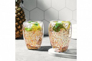 Набор стаканов Crystal Glass с двойными стенками и глиттером, 350 мл, 2 шт.