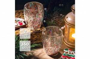 Набор стаканов Crystal Glass с двойными стенками и глиттером, 350 мл, 2 шт.