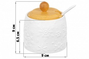 Банка для хранения 250 мл с ложкой и деревянной крышкой "Снежинки" 8,5x8,5x9 см