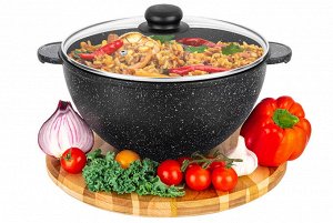 Казан 4 л "Гармония Вкуса" с крышкой, черный мрамор, диаметр 24 см, размеры 30,5x25,5x17,5 см