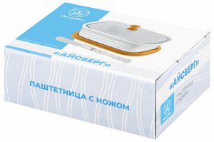 Паштетница "Айсберг волны" с крышкой и ножом, 14,5x11x9 см, 330 мл, на деревянной подставке