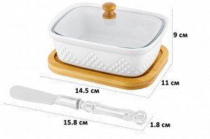 Паштетница "Ромбики" с крышкой и ножом, 330 мл, 14,5x11x9 см, на деревянной подставке