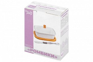 Паштетница "Ромбики" с крышкой и ножом, 330 мл, 14,5x11x9 см, на деревянной подставке