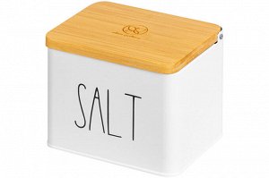 Емкость для хранения 1,5 л с деревянной крышкой "SALT", белая, 14x11x11 см