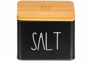 Емкость для хранения 1,5 л с деревянной крышкой "SALT", черная, 14x11x11 см