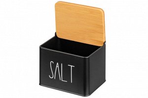 Емкость для хранения 1,5 л с деревянной крышкой "SALT", черная, 14x11x11 см