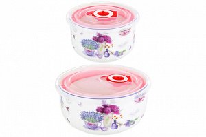 Набор салатников "Лаванда" из NEW BONE CHINA, 2 шт. (560 мл и 260 мл) с пластиковыми крышками