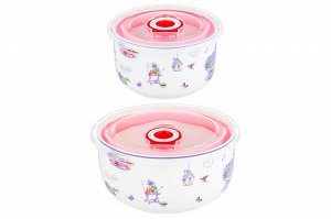 Набор салатников "Лаванда" из NEW BONE CHINA, 2 шт. (560 мл и 260 мл) с пластиковыми крышками