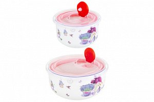 Набор салатников "Лаванда" из NEW BONE CHINA, 2 шт. (560 мл и 260 мл) с пластиковыми крышками