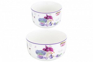 Набор салатников "Лаванда" из NEW BONE CHINA, 2 шт. (560 мл и 260 мл) с пластиковыми крышками