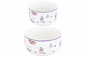 Набор салатников "Лаванда" из NEW BONE CHINA, 2 шт. (560 мл и 260 мл) с пластиковыми крышками