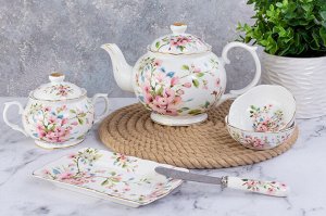 Сахарница NEW BONE CHINA 380 мл "Яблоневый цвет на белом"