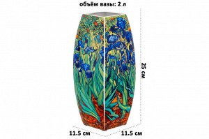 Квадратная ваза 2 л "Ирисы" 11,5x11,5x25 см из новой фарфоровой керамики