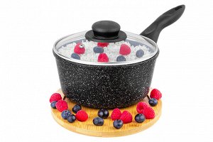 Ковш 1,5 л ГАРМОНИЯ ВКУСА "Черный мрамор" с крышкой, диаметр 18 см, нержавеющая сталь, размеры 34,5*19*13,5 см