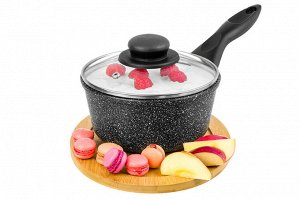 Ковш 1,2 л с крышкой "Черный мрамор" ГАРМОНИЯ ВКУСА, диаметр 16 см, нержавеющая сталь, размеры 33x17x13 см