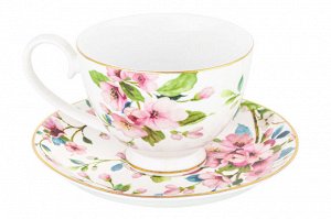 Чайный набор 12 пр. 300 мл "Яблоневый цвет на белом" с ножкой, NEW BONE CHINA