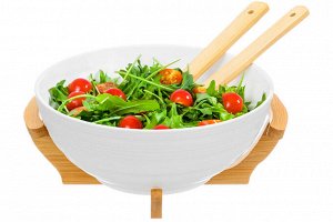 Салатник "Шелк" 2,7 л с деревянной подставкой и ложками, 28*25*12 см