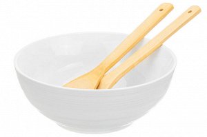 Салатник "Шелк" 2,7 л с деревянной подставкой и ложками, 28*25*12 см