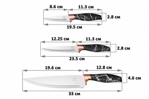 Набор мраморных ножей с черной ручкой (3 шт.): 19,5 см, 23,5 см, 33 см