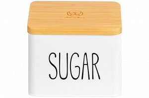 Емкость для хранения 1,5 л с деревянной крышкой "SUGAR", белая 14x11x11 см