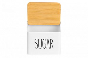 Емкость для хранения 1,5 л с деревянной крышкой "SUGAR", белая 14x11x11 см