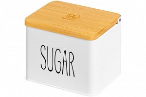 Емкость для хранения 1,5 л с деревянной крышкой "SUGAR", белая 14x11x11 см