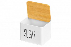 Емкость для хранения 1,5 л с деревянной крышкой "SUGAR", белая 14x11x11 см