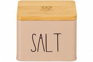Емкость для хранения 1,5 л с деревянной крышкой "SALT", бежевая (14*11*11 см)