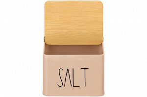 Емкость для хранения 1,5 л с деревянной крышкой "SALT", бежевая (14*11*11 см)