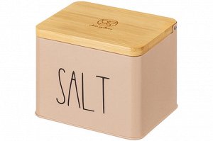 Емкость для хранения 1,5 л с деревянной крышкой "SALT", бежевая (14*11*11 см)