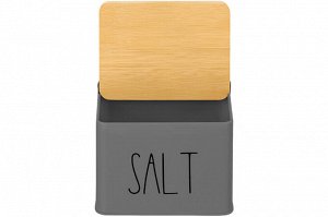Емкость для хранения 1,5 л с деревянной крышкой "SALT", темно-серая (14x11x11 см)