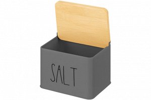 Емкость для хранения 1,5 л с деревянной крышкой "SALT", темно-серая (14x11x11 см)