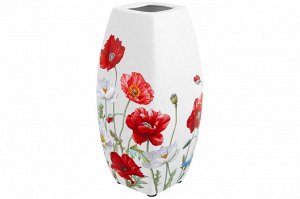 Ваза квадратная 1,5 л с узором "Маки", NEW BONE CHINA, 11x11x21 см