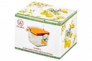 Банка для сыпучих продуктов 300 мл с откидной крышкой из бамбука "Лимоны" NEW BONE CHINA