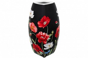 Ваза квадратная 1,5 л 11x11x21 см с рисунком "Маки на черном" из NEW BONE CHINA