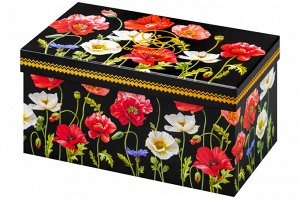 Ваза квадратная 1,5 л 11x11x21 см с рисунком "Маки на черном" из NEW BONE CHINA