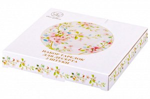 Набор десертных тарелок 2 шт. 19x19x2 см "Яблоневый цвет на белом" из NEW BONE CHINA