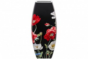 Квадратная ваза 2,2 л "Маки на черном" из NEW BONE CHINA, 11,5x11,5x26 см