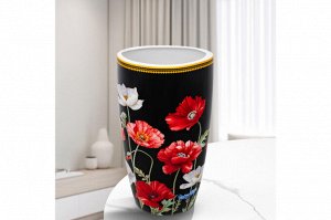 Ваза NEW BONE CHINA 1,5 л с рисунком "Маки на черном", 12,5*9,5*22 см