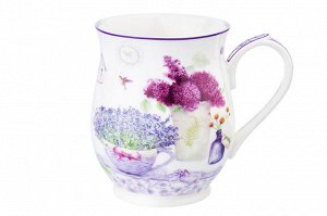 Кружка 350 мл 'Лаванда' из NEW BONE CHINA, бочонок, размеры 11,5x8,2x10 см