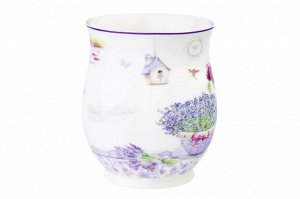 Кружка 350 мл 'Лаванда' из NEW BONE CHINA, бочонок, размеры 11,5x8,2x10 см