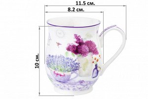 Кружка 350 мл 'Лаванда' из NEW BONE CHINA, бочонок, размеры 11,5x8,2x10 см
