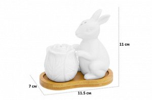 Набор для специй 2 пр. "Заяц с капустой" на деревянной подставке, 11,5x7x11 см