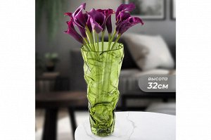 Стеклянная ваза зеленая 16x16x32 см