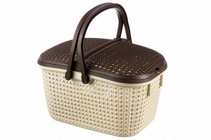 Корзина для пикника "Паола" 25 л с 2 крышками, бежево-коричневая, 49,5x35x27,5 см (модель 428)