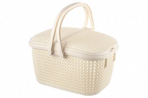 Корзина для пикника "Паола" 25 л с 2 крышками, слоновая кость, 49,5x35x27,5 см (модель 428)